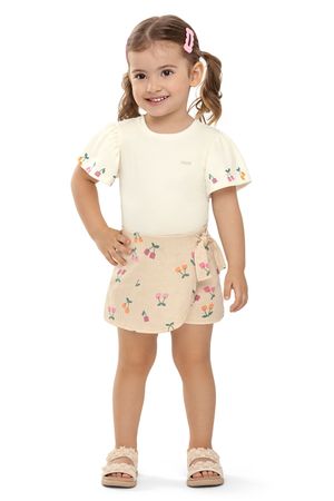 Conjunto Infantil Menina Cerejinhas Elian Bege