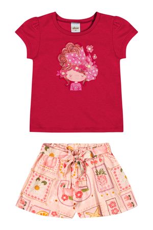 Conjunto Infantil Menina Ilustrado Brilho Elian Vermelho