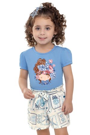 Conjunto Infantil Menina Ilustrado Brilho Elian Azul