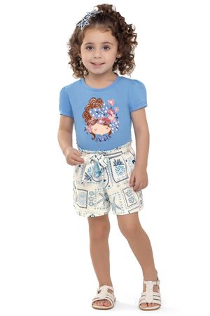 Conjunto Infantil Menina Ilustrado Brilho Elian Azul