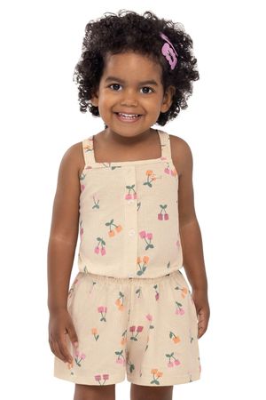 Conjunto Curto Infantil Menina Cerejinhas Elian Bege