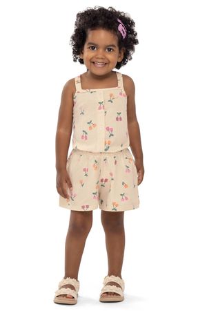 Conjunto Curto Infantil Menina Cerejinhas Elian Bege