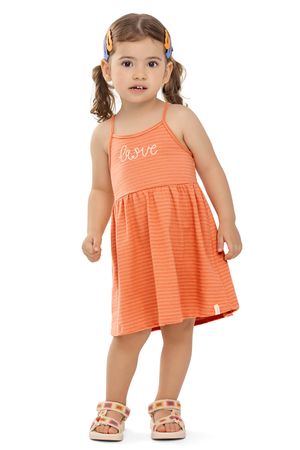 Vestido Infantil Menina Moletinho Listrado Elian Laranja