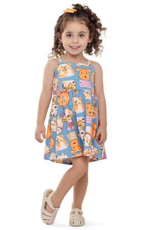 Vestido Infantil Menina Cachorrinhos Elian Azul