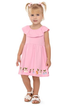 Vestido Infantil Menina Babado Cereja Elian Rosa