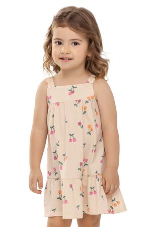 Vestido Infantil Menina Cerejinhas Elian Bege
