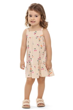 Vestido Infantil Menina Cerejinhas Elian Bege