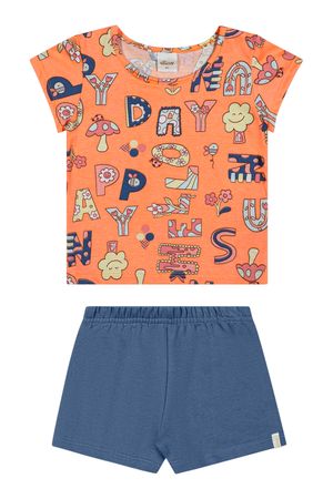Conjunto Curto Infantil Menina Lúdico Elian Laranja