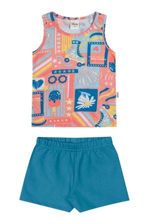 Conjunto Infantil Menina Estampa Verão Elian Coral