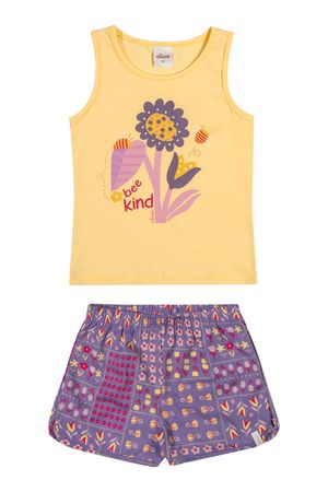 Conjunto Infantil Menina Regata Estampada Elian Amarelo
