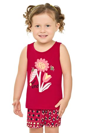 Conjunto Infantil Menina Regata Estampada Elian Vermelho