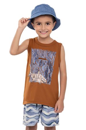 Conjunto Curto Infantil Menino Tubarão Elian Marrom