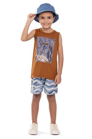 Conjunto Curto Infantil Menino Tubarão Elian Marrom