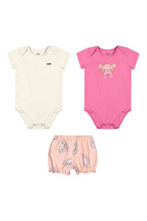 Kit Bebê Menina Com Bodies e Short Elian Rosa