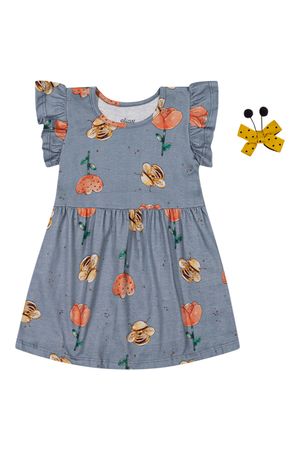Vestido Bebê Menina Abelhinha Com Presilha Laço Elian Azul
