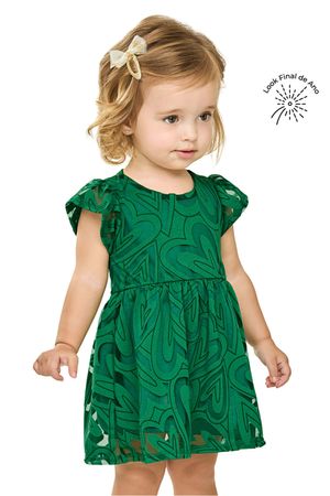 Vestido Bebê Menina Tule Corações Elian Verde
