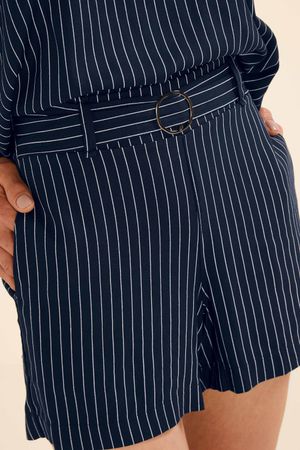 Short Feminino Listrado Detalhe Fivela Marialícia Azul