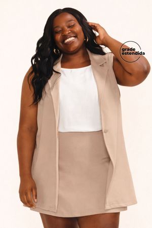 Colete Feminino Alongado Moletom Marialícia Marrom