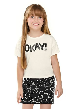 Conjunto Infantil Menina Blusa e Short Saia Floral Elian Bege