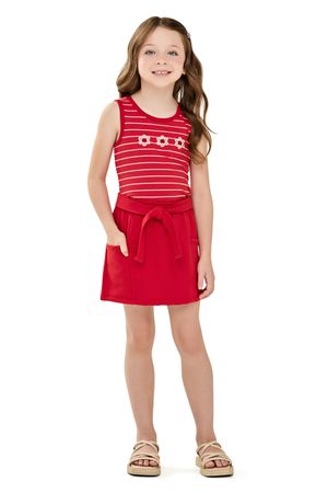 Conjunto Curto Infantil Menina Listrado Floral Elian Vermelho