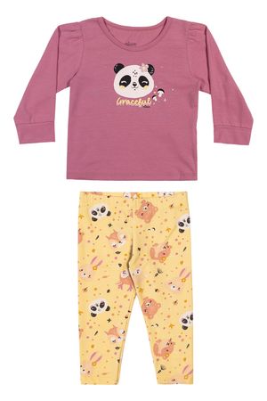 Conjunto Longo Bebê Menina Panda Elian Rosa