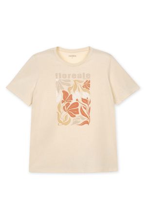 T-Shirt Feminina Floreale Com Glitter Marialícia Bege