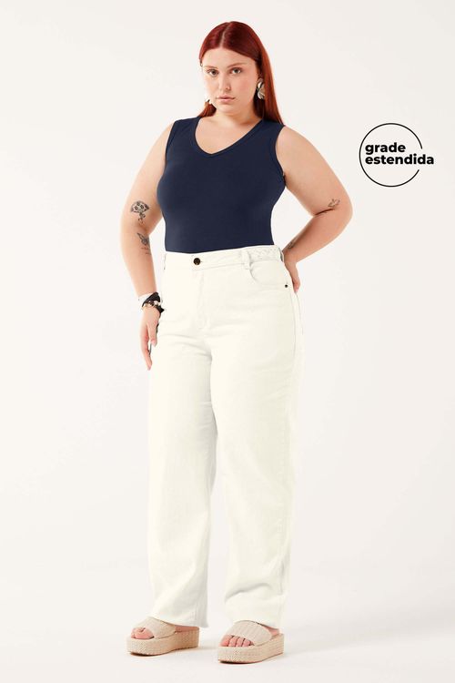Calça Feminina Jeans Reta Trançado Marialícia Bege