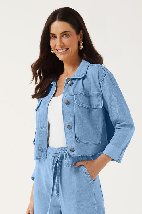 Jaqueta Feminina Jeans Com Bolsos Marialícia Azul