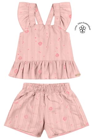 Conjunto Curto Infantil Menina Conchas Colorittá Rosa