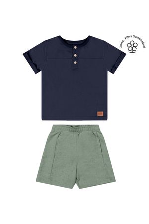 Conjunto Infantil Menino Camiseta Botões Colorittá Azul