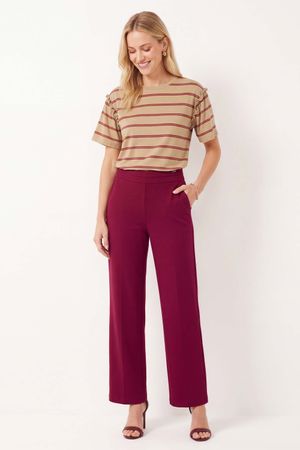 Blusa Feminina Listrada Com Franzidos Marialícia Marrom
